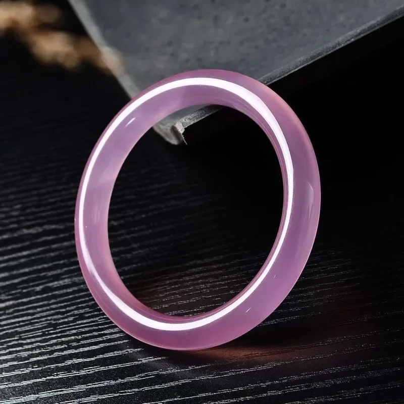 Chinese Natural Pink Jade Chalcedony Hand-carved Jade Bracelet Women Fashion Jewelry Violet Agate Round Jewelry Gifts