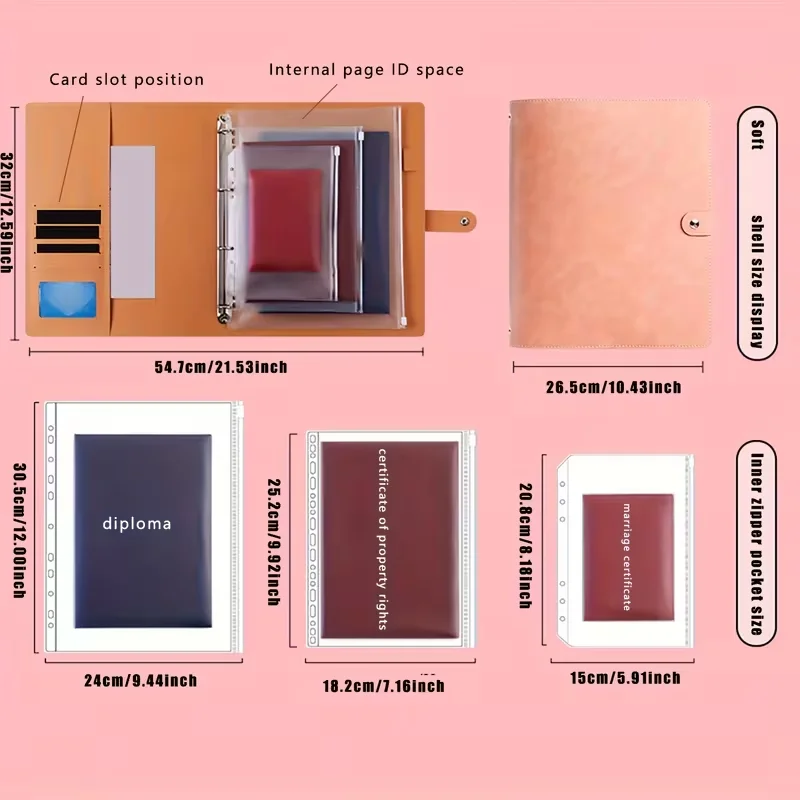 Cartella Portadocumenti in Pelle PU A4/A5/B5 | Organizzatore di documenti di grande capacità | Portafoglio Portatile per la Conservazione di Documenti a Casa e in Ufficio - immagine 4