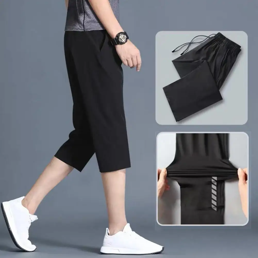 

Sporty Trousers Pockets Skin friendly 3/4 Pants Drawstring Pants