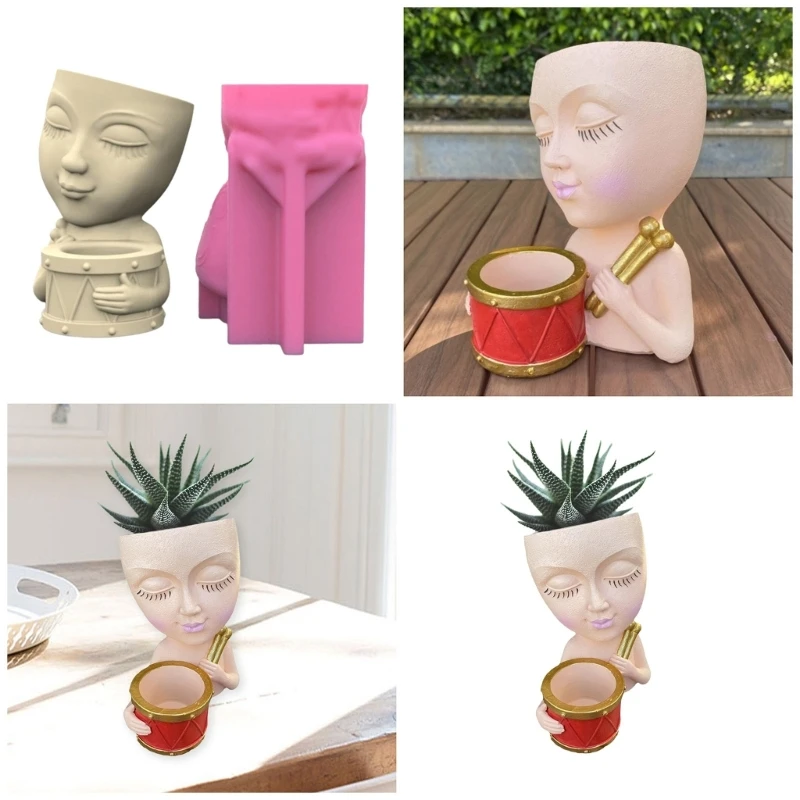 

Human with Drum Shaped Concrete Moulds DIY Vase Molds Silicone Material for DIY T8DE