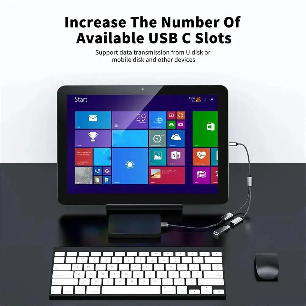 3 in 1 Type C Male To Double USB C Female Splitter Portable USB Y Splitter Cable Type C Hub For U Disk Gaming Handle PD Devices