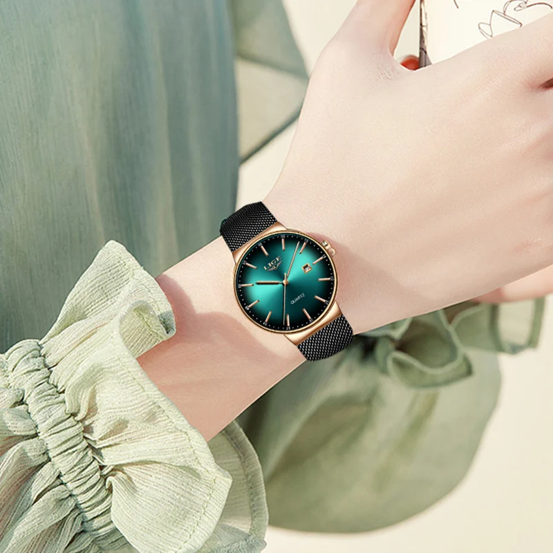 2023 LIGE Luxury Women Watch Fashion Mesh Stainless Steel Wristband Rectangle Digital Female Clock Women's Watches Montre Femme