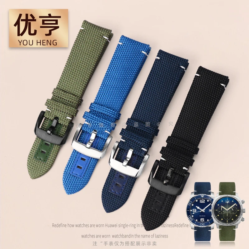 

22mm band Genuine Leather Nylon Canvas Watchband Men Sport Diving Waterproof Wrist Bracelet Band for Mido Ocean Star Watch Strap