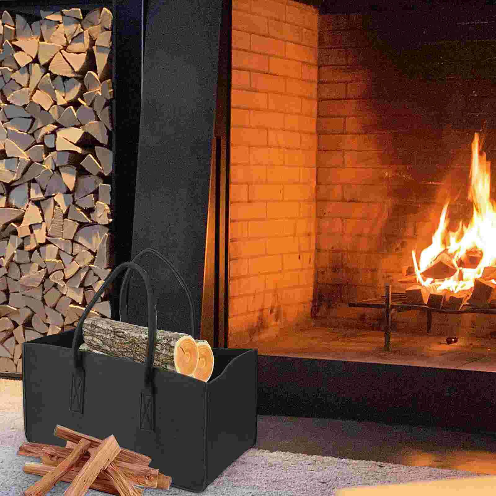 1 Pc Portable Felt Storage Pouch Firewood Storage Bag for Outside felt firewood bag felt firewood basket