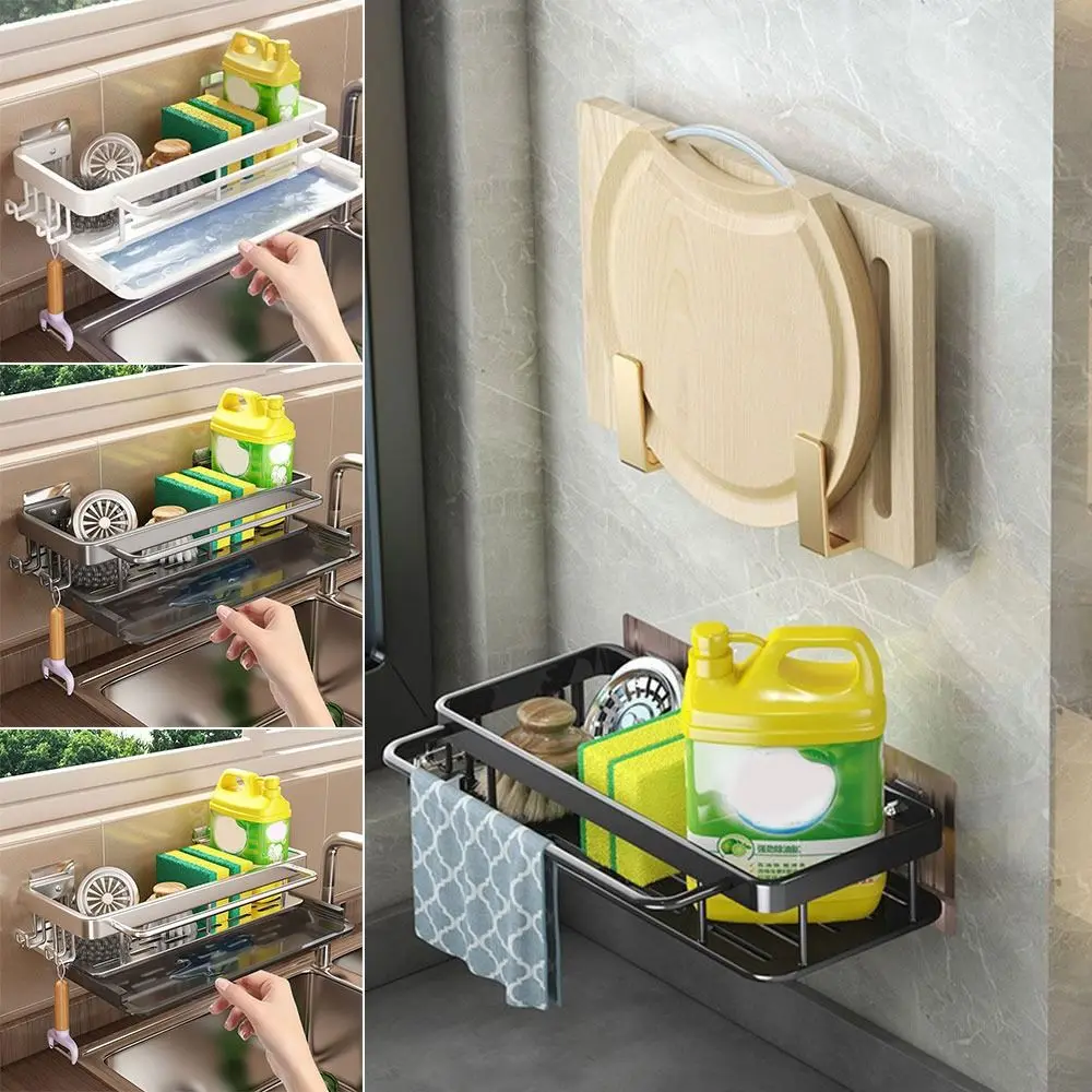 

Вместительный алюминиевый органайзер для кухонной раковины, настенный монтаж с вешалкой для полотенец и крючками, полка для сушки посуды, Съемная Вешалка для мыла