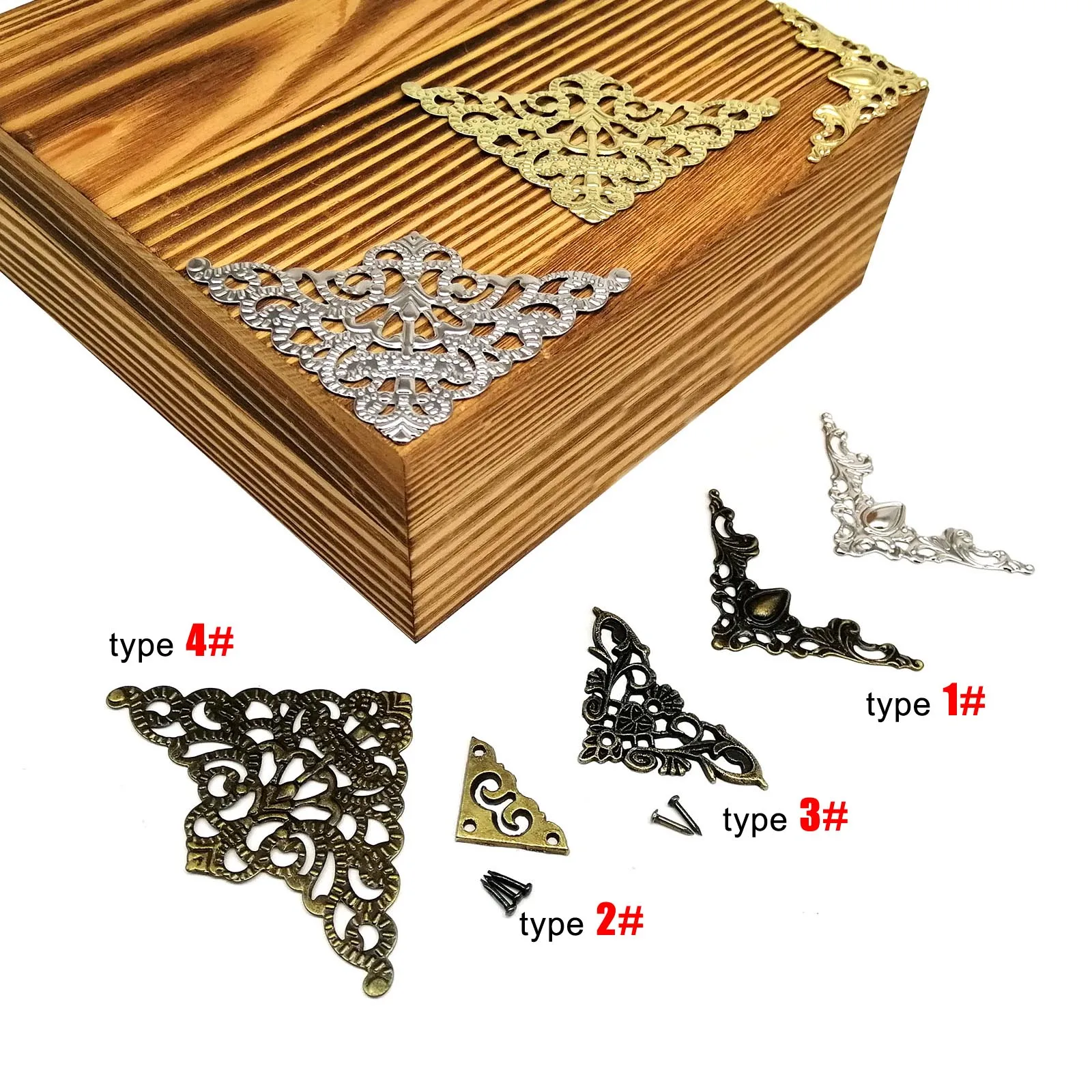 Wood Box Feet Protector Furniture Corner Protector Decorative Corner Cover 12pc Small Large Jewelry Box Chest Gift Wine Wooden Case Book Scrapbook Photo Album Frame Decorative Corner Edge Protector
