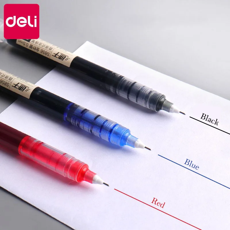 Deli-Ensemble de stylos rollerball à encre gel à séchage rapide, noir, bleu, rouge, fournitures de papeterie, écriture d'étudiant, stylo signature, 0.5mm, 6 pièces, 10 pièces