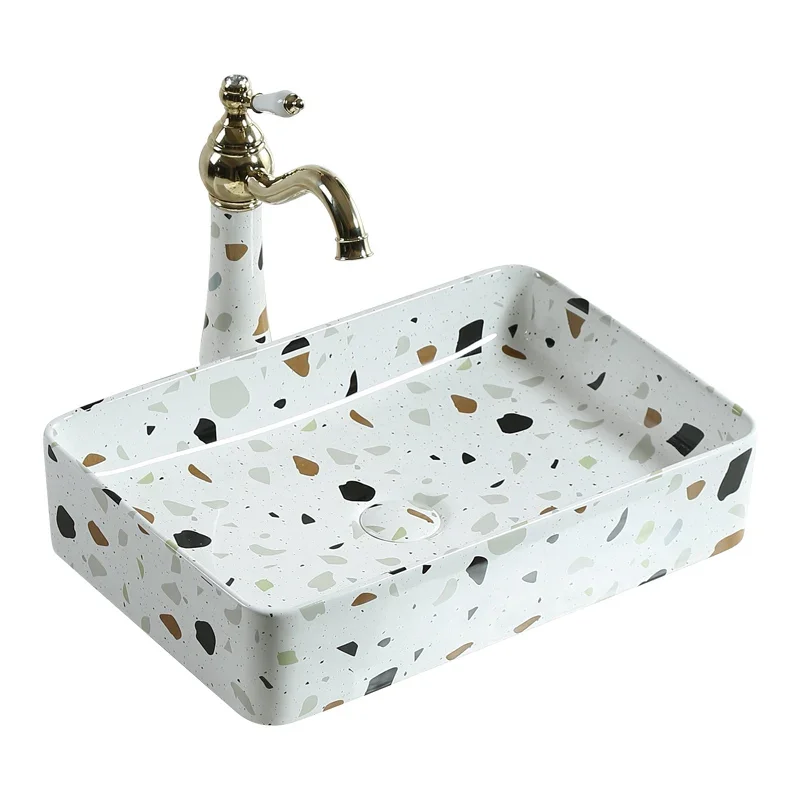 

Nordic ceramic terrazzo washbasin creative bathroom balcony household square art washbasin