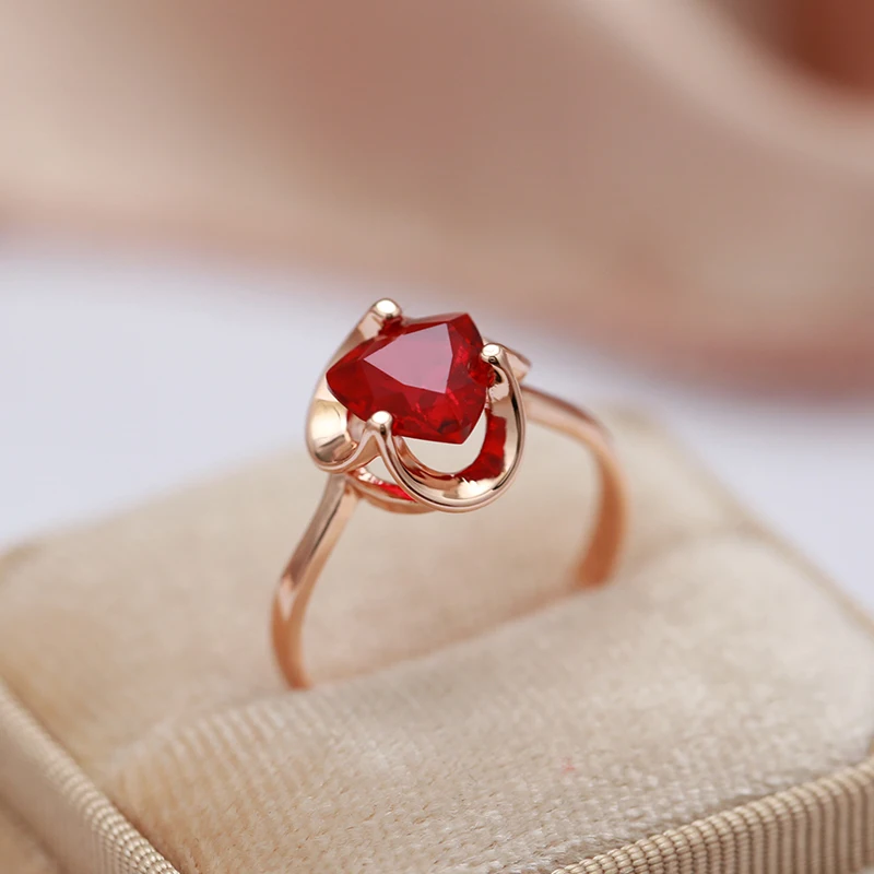 Kinel Hot Unique Red Natural Zircon Ring for Women Simple Hollow Flower 585 Rose Gold Ring High Quality Daily Fine Jewelry
