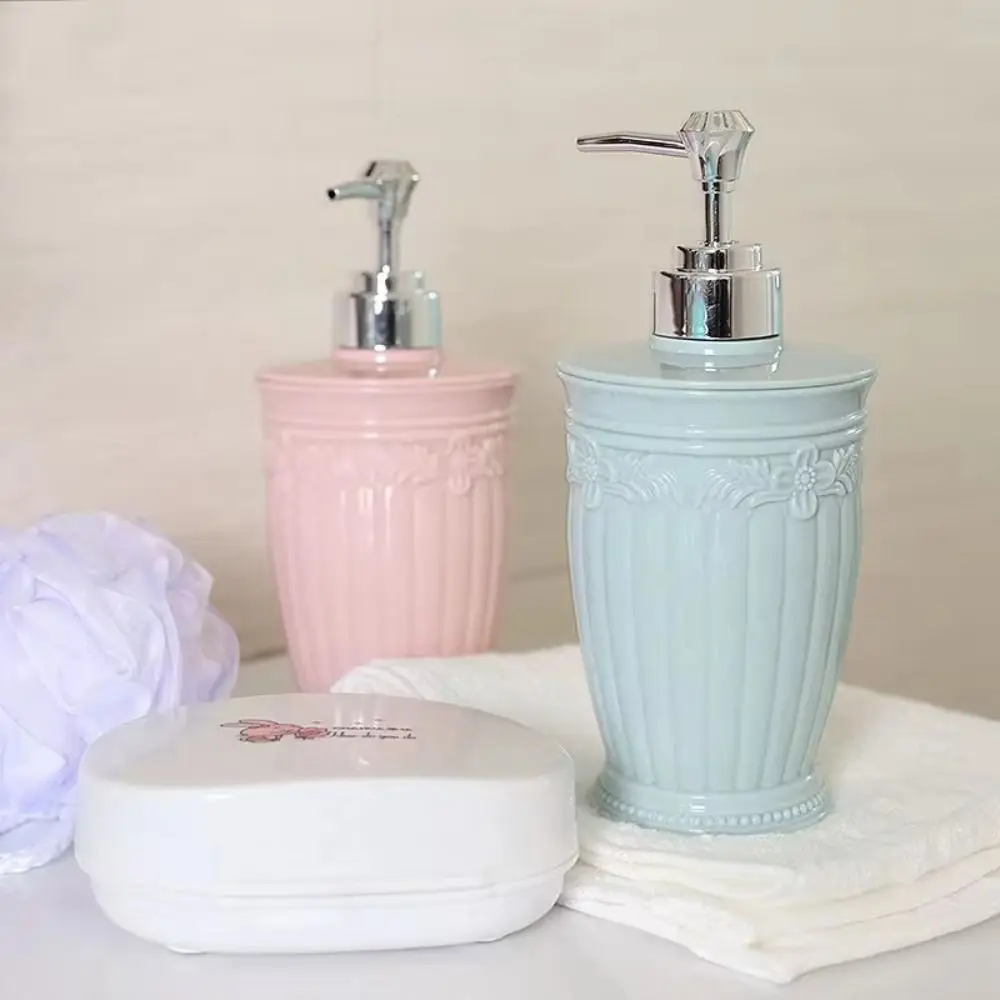 450ml Shampoo Lotion Bottle Refillable Stained Carved Manual Soap Dispenser Bathroom Accessory Shower Gel Container
