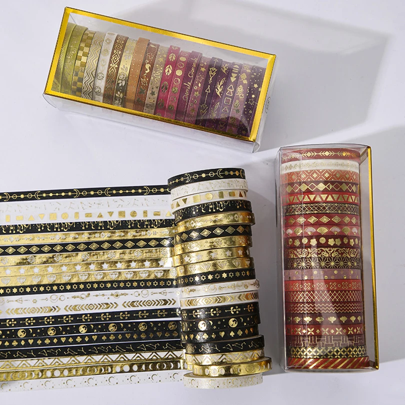 Rubans Washi Mini motif feuille d'or et argent exquis, scrapbooking  bricolage, ruban de masquage, fournitures d'art déco, papeterie, ensemble  de 6 pièces, 15mm x 2m - AliExpress