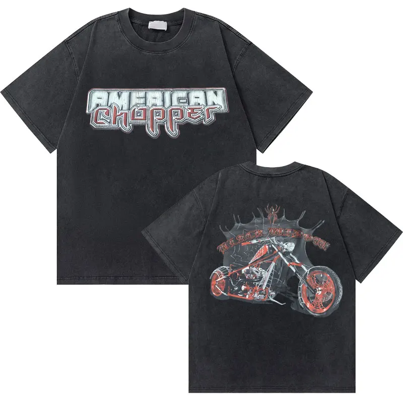 

Washed Vintage West Coast Choppers Print T-shirts Men Women Hip Hop Oversized Tshirt Male Gothic Rock T Shirts Trend Streetwear