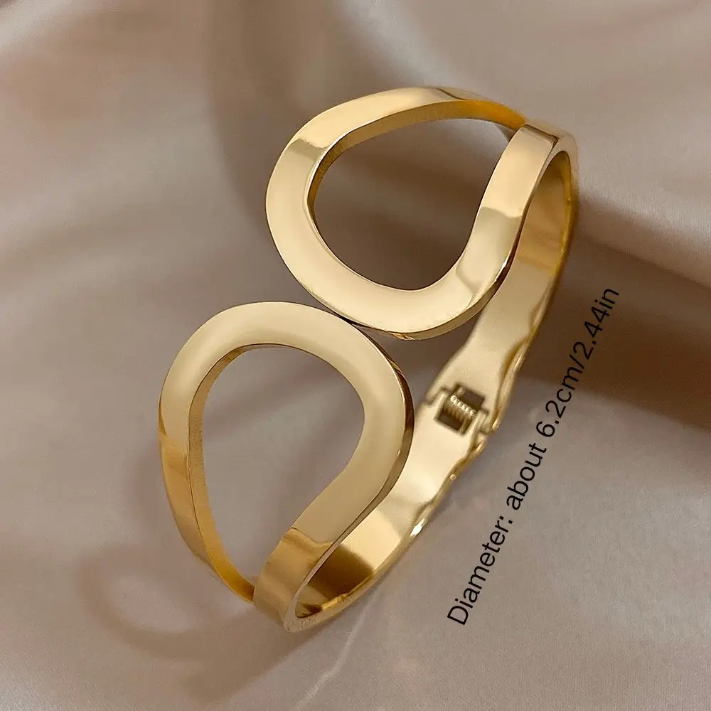 Simple Big Geometric Bangles for Women Stainless Steel Bracelets Cuff Wristband Stackable Waterptoof Jewelry Gifts 6