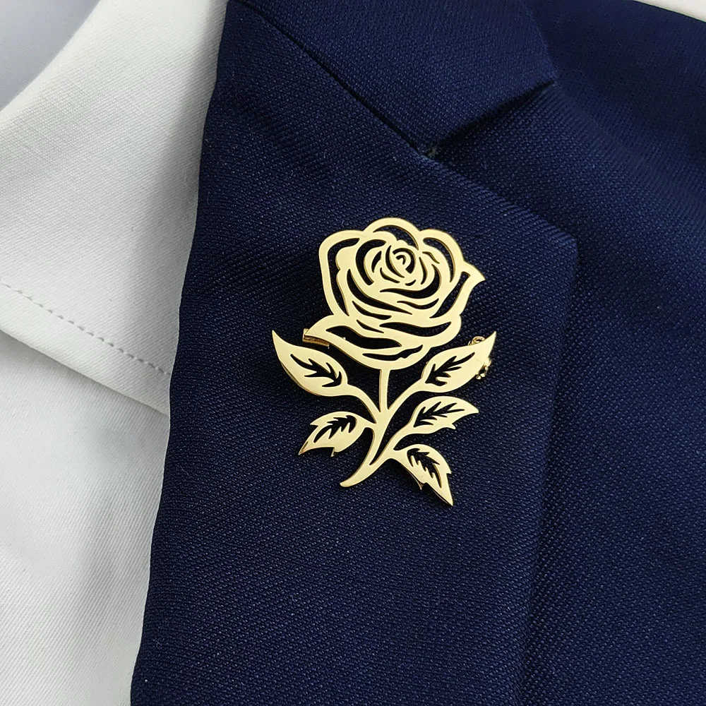 Kreative Brosche aus Edelstahl mit goldener Rose, modische Anzug-Anstecknadel, Kleidungsbeutel-Abzeichen, Geschenk für Freunde. – Detail 8