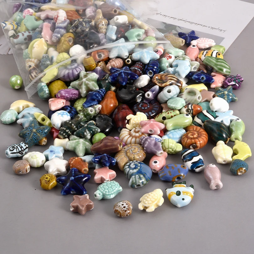 10/30/50pcs/Lot Cute Ceramic Conch Clown Fish Shell Sea Turtle Sea Star Tube Bone Spacer Bead Diy Jewelry Making Accessories New
