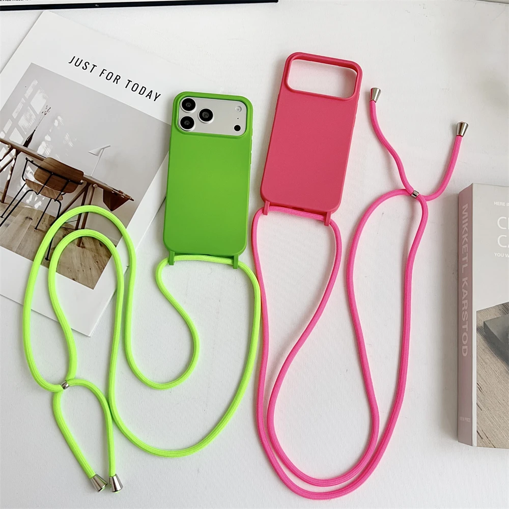Crossbody Liquid Silicone Phone Case with Lanyard in Matte Candy Color