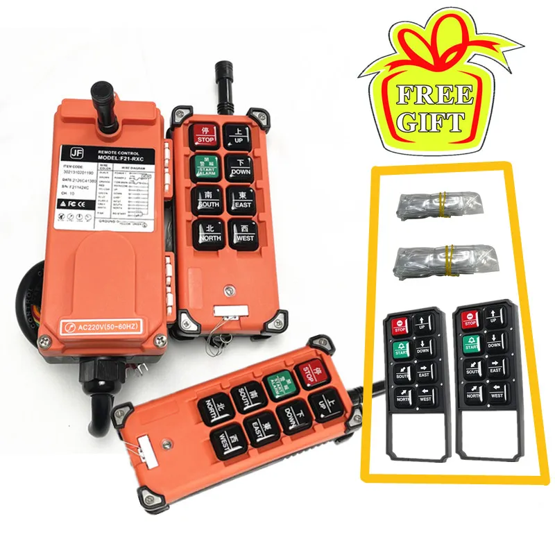 

2T1R 220V 380VAC 18~65V 65~440V f21-e1b Industrial UTING JF21-E1B Wireless Remote Control for Hoist Crane 8 Channels 6 button