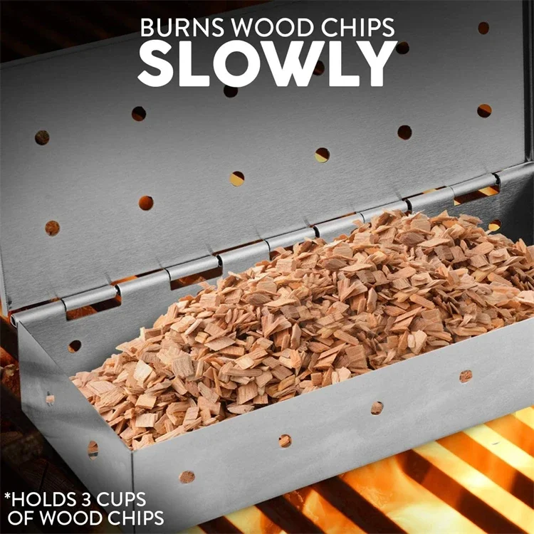 Description Picture 6 of itemStainless Steel Smoker Box for Gas BBQ, Wood Chip Smoker,Meat Smoker, Outdoor Cooking Tool, No Power Required bbq accessories