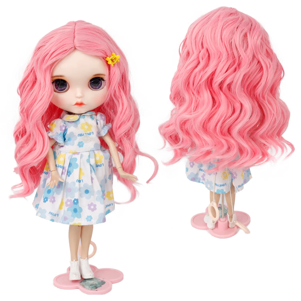 Aidolla Blyth Doll Wig Long Bangs Curly Wavy Pink High Temperature Fiber Hair For Blythe Pullip Doll Acceessories DIY Doll long water wave none lace ginger orange high temperature wigs for women afro cosplay party daily synthetic hair wigs with bangs