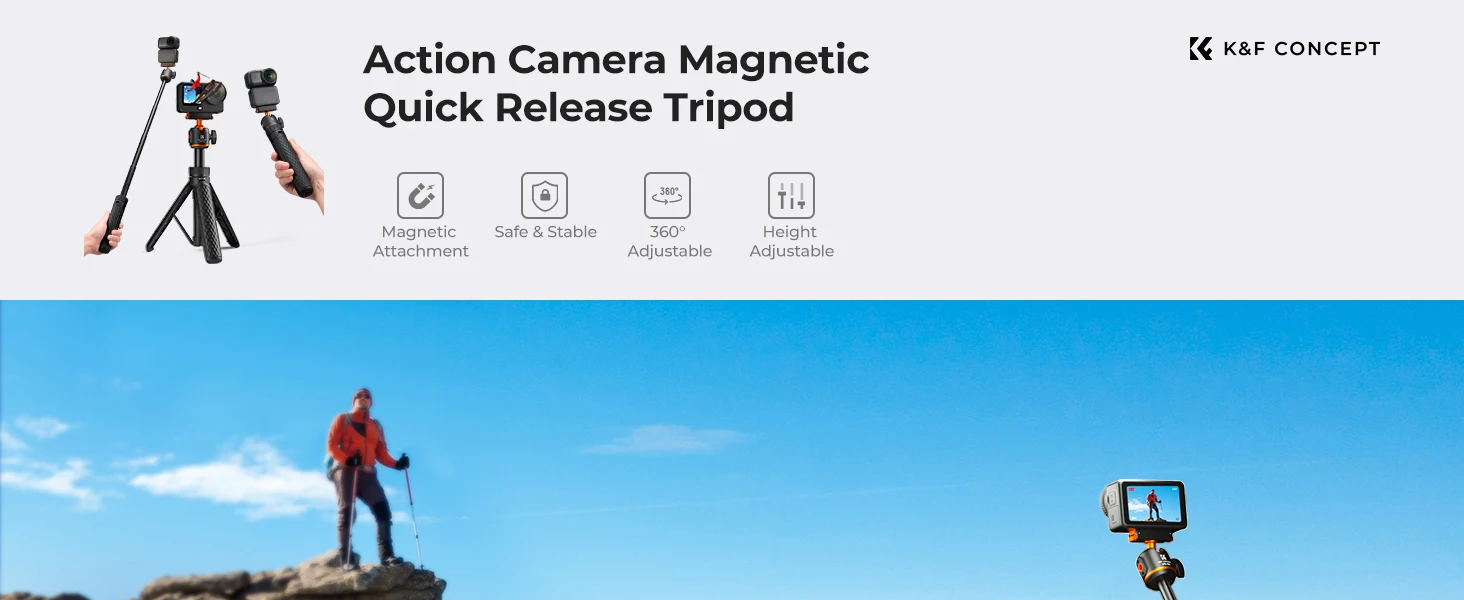 K&F CONCEPT Magnetisches Schnellwechsel-Stativ 25.6" 65 cm für DJI Osmo Action 6 Osmo Nano mit 360° Kugelkopf Vlogging-Ständer Z – Detail 1