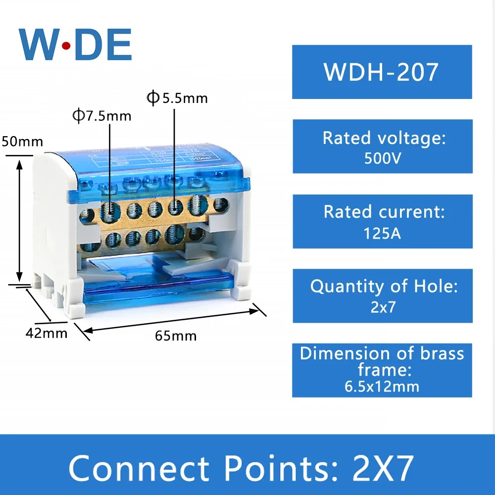 1 Pc Din Rail Terminal Block WDH207 Power Distribution Box Modular Screw Connection Block Universal Electric Wire Junction Box din rail terminal block
