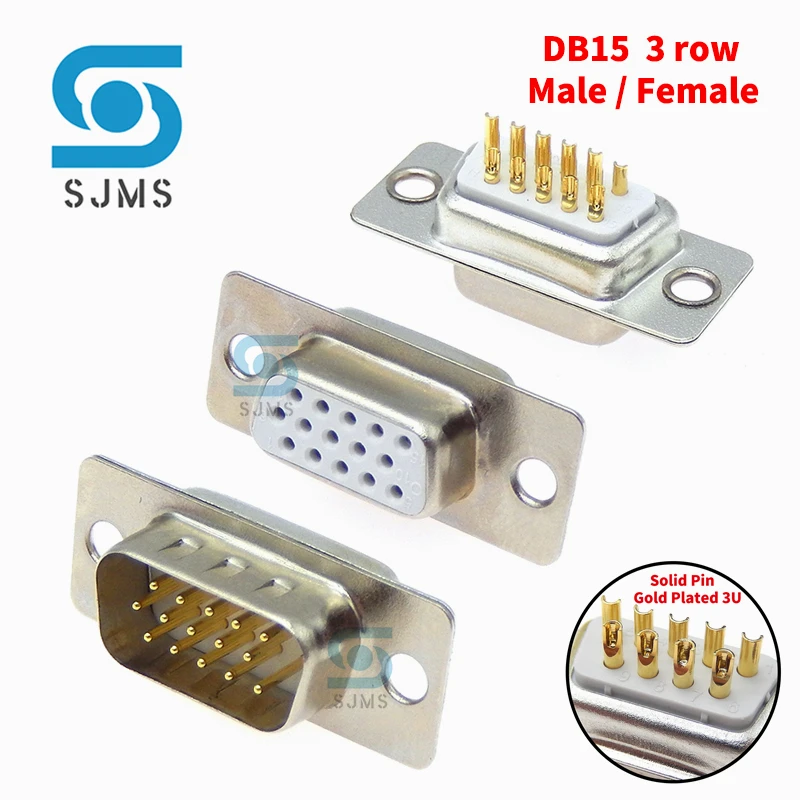 2 Pz Placcato Oro Solid Pin Db15 3 Row Plug Jack Socket Adapter D-Sub Connettori 15 Pin Maschio Femmina Mount Porta Seriale Dp15 Saldatura