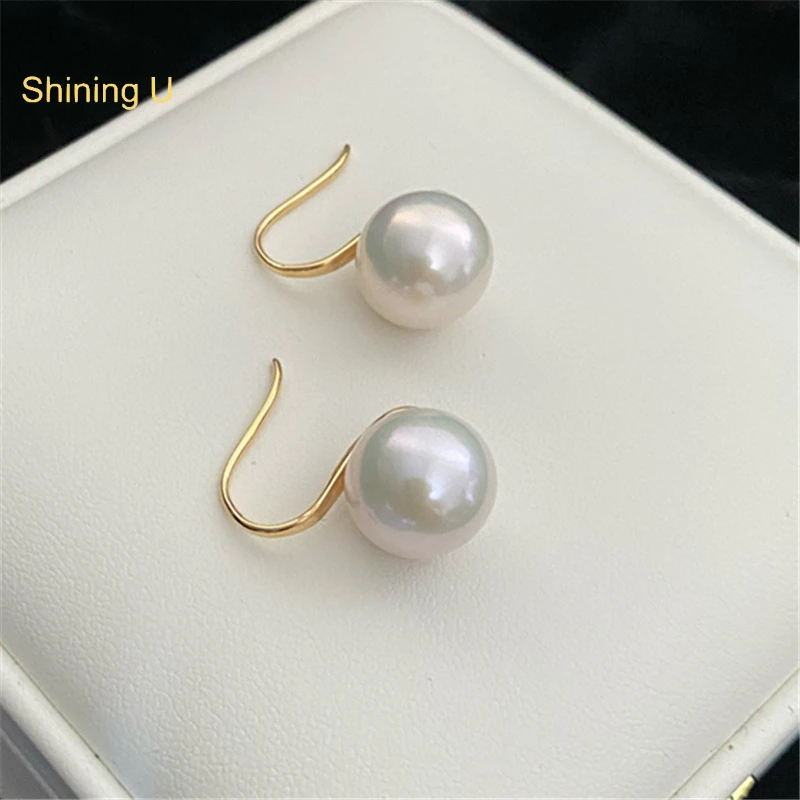

Shining U 9-12mm Freshwater Bright Pearl Earrings S925 Silver Fine Jewelry for Women Gift