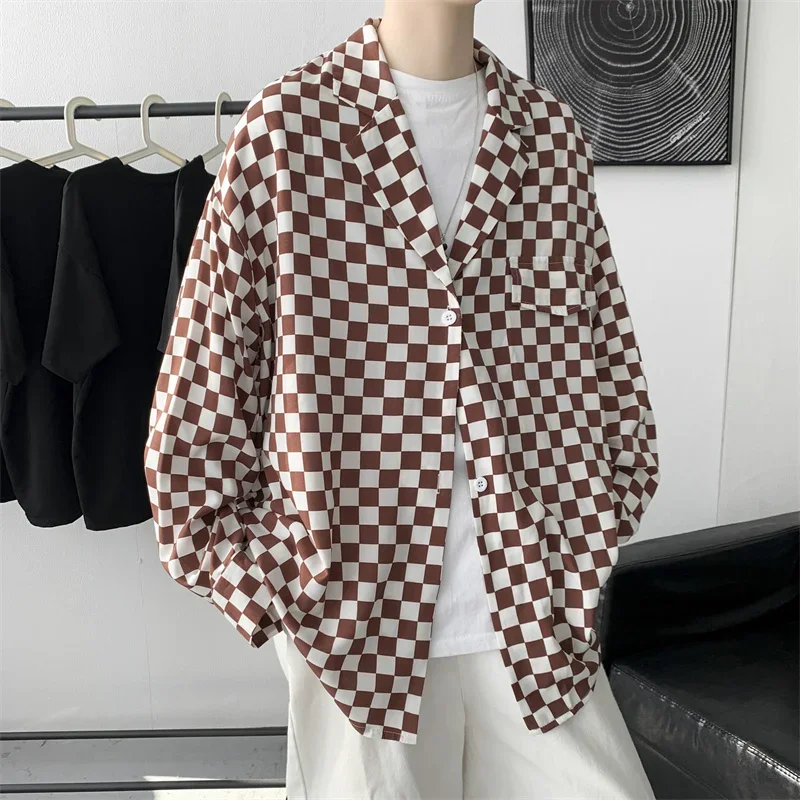 

Korean Fashion Harajuku Plaid Shirts Men Streetwear Casual Loose 2023 High Quality Male Oversized Long-sleeve Shirt for Women