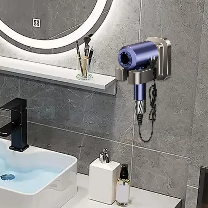 Hair Dryer Holder Wall Mounted Suction Cup Blow Dryer Organizer Dryer Hanger Hair Dryer Storage Rack For Bedroom & Bathroom 2