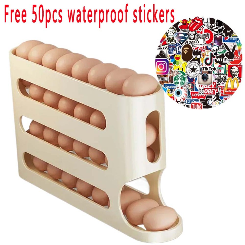 Free Gift 4 Layers Rolling Egg Holder Rack Fridge Egg Storage Box Container Kitchen Refrigerator Egg Dispenser Fridge Organizer