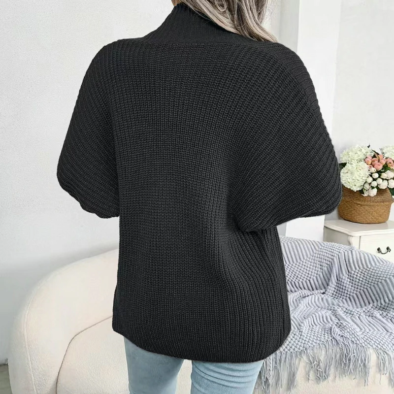 New Y2k Elegant Autumn and Winter Women's Clothing Cardigan Sweater Retro Solid Color V-neck Knitwear Jacket Lantern Sleeve Top