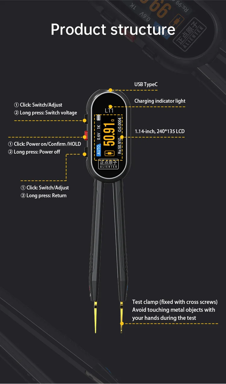LT1 LCR Smart Tweezer LCR SMD ESR Mini Tester Resistance Capacitance Inductance