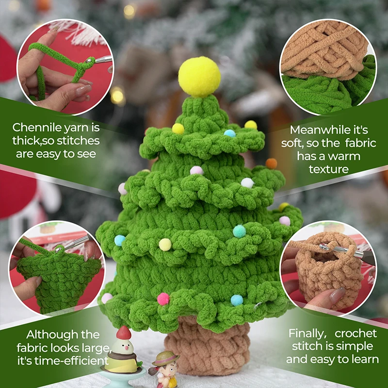 IMZAY Unfinished Christmas Knitting Material Package Yarns Step-by-Step Video Tutorials Crochet Kit DIY Beginners