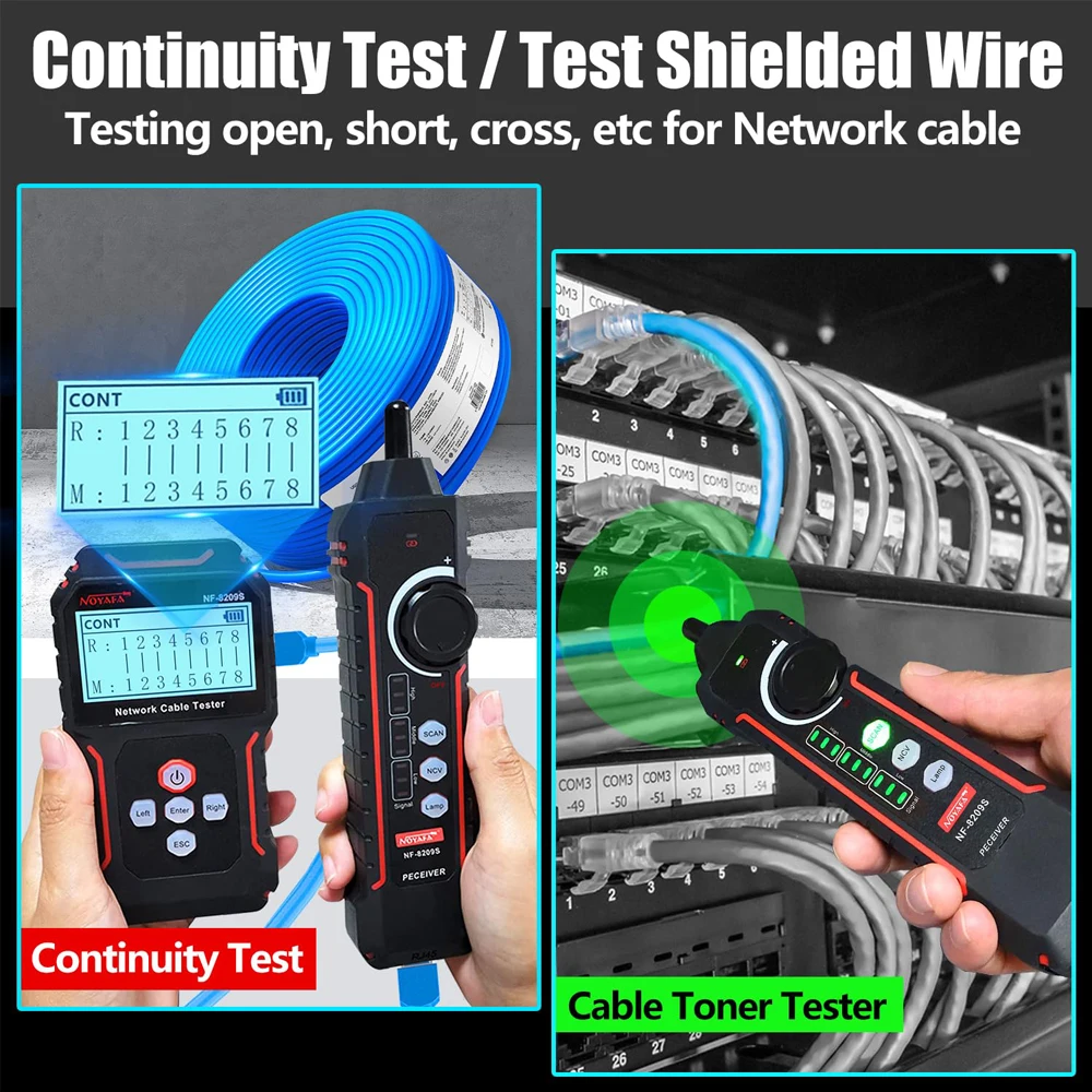Noyafa NF-8209S Network Cable Tester LCD Display Cable Tracker Poe Checker Detect Length Measure Fault Distance Crimping Test 4