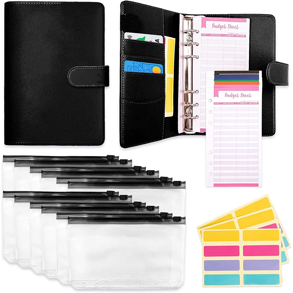 

Папка А6 из полиуретана с наличными конвертами, папка для наличных с бюджетными конвертами, бюджетные листы, самоклеящиеся этикетки A