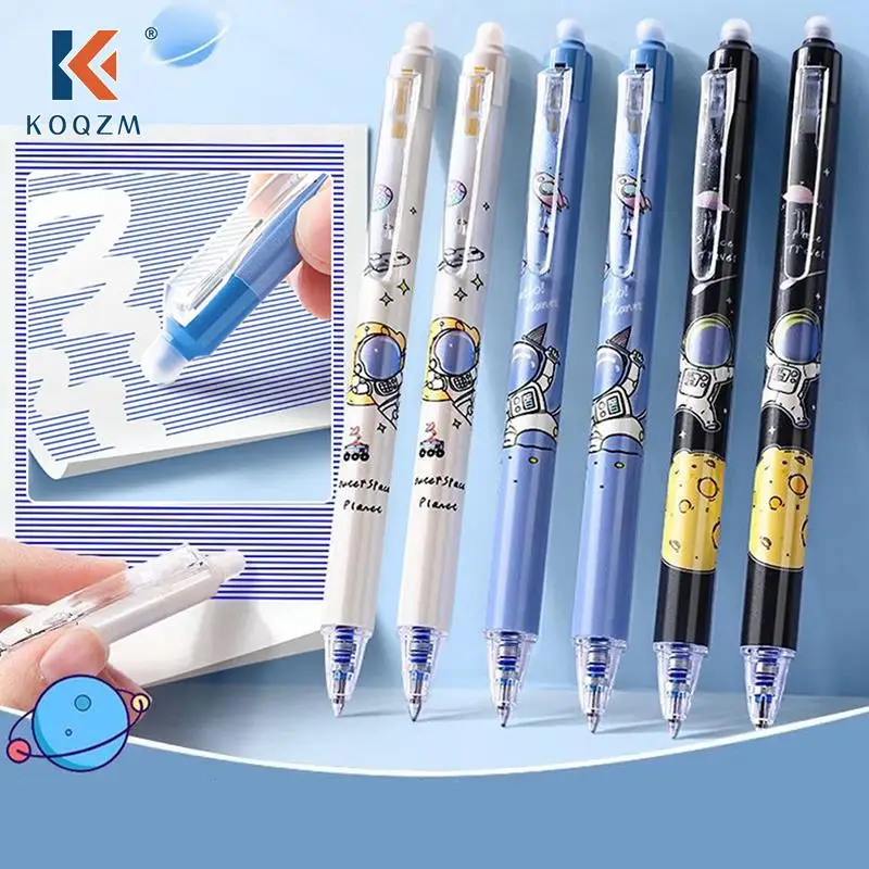 

1pc Cute Anime Cartoon Astronaut Erasable Gel Pen Set with Ink Refill 0.5mm Black Blue Kawaii Stationery Kids School Supplies