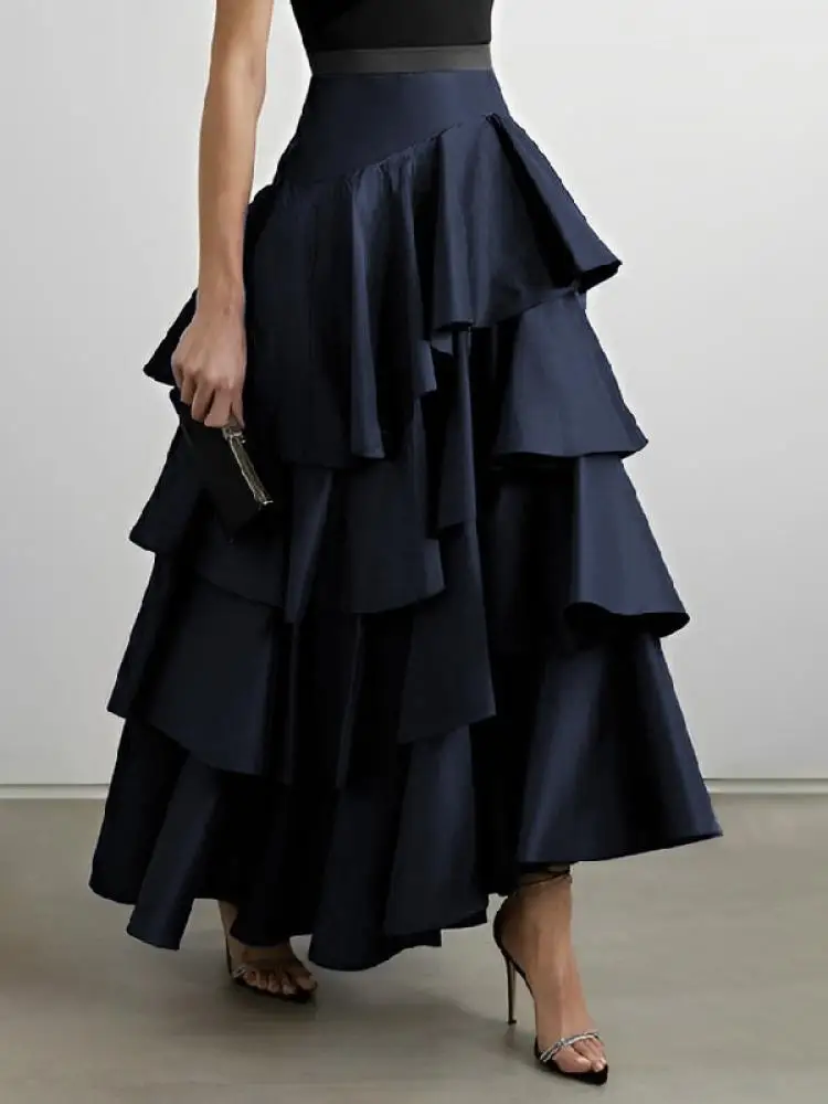Onecozyday Female Stylish Selection High Waisted Falbala A-Line Maxi Skirts 2023 Korean Fashion High Waist Long Skirts For Women