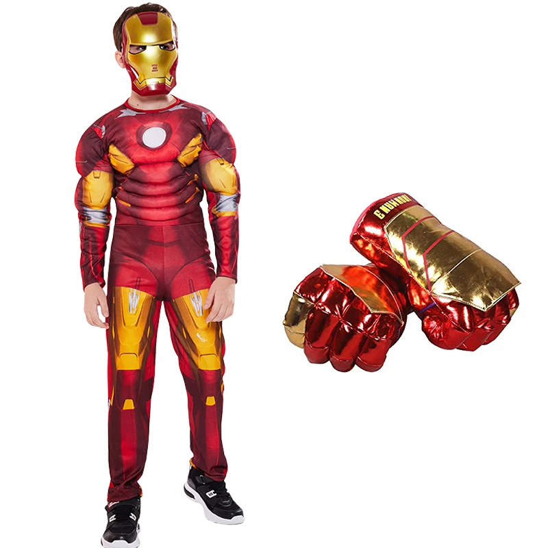 Childen Iron Man Superhero Cosplay Costume Jumpsuit Mask Gloves Suit Halloween Child cosplay jumpsuit superhero cosplay costume