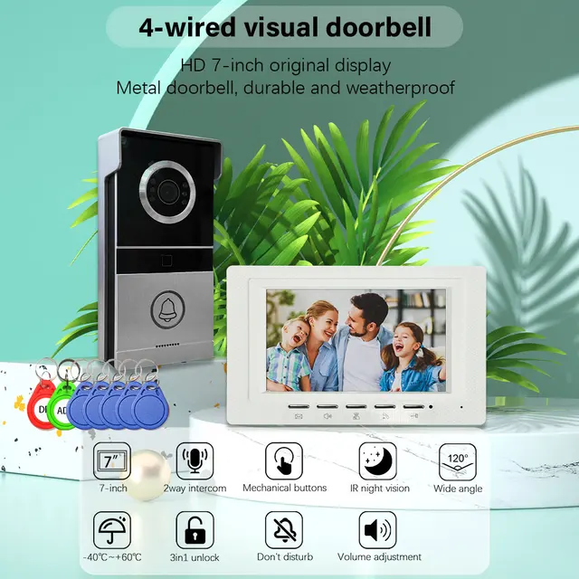 ANJIELO 7-inch CVBS Doorbell Video Intercom System for Home Supports RFID Card One-button Unlocking Video Door Phone 1