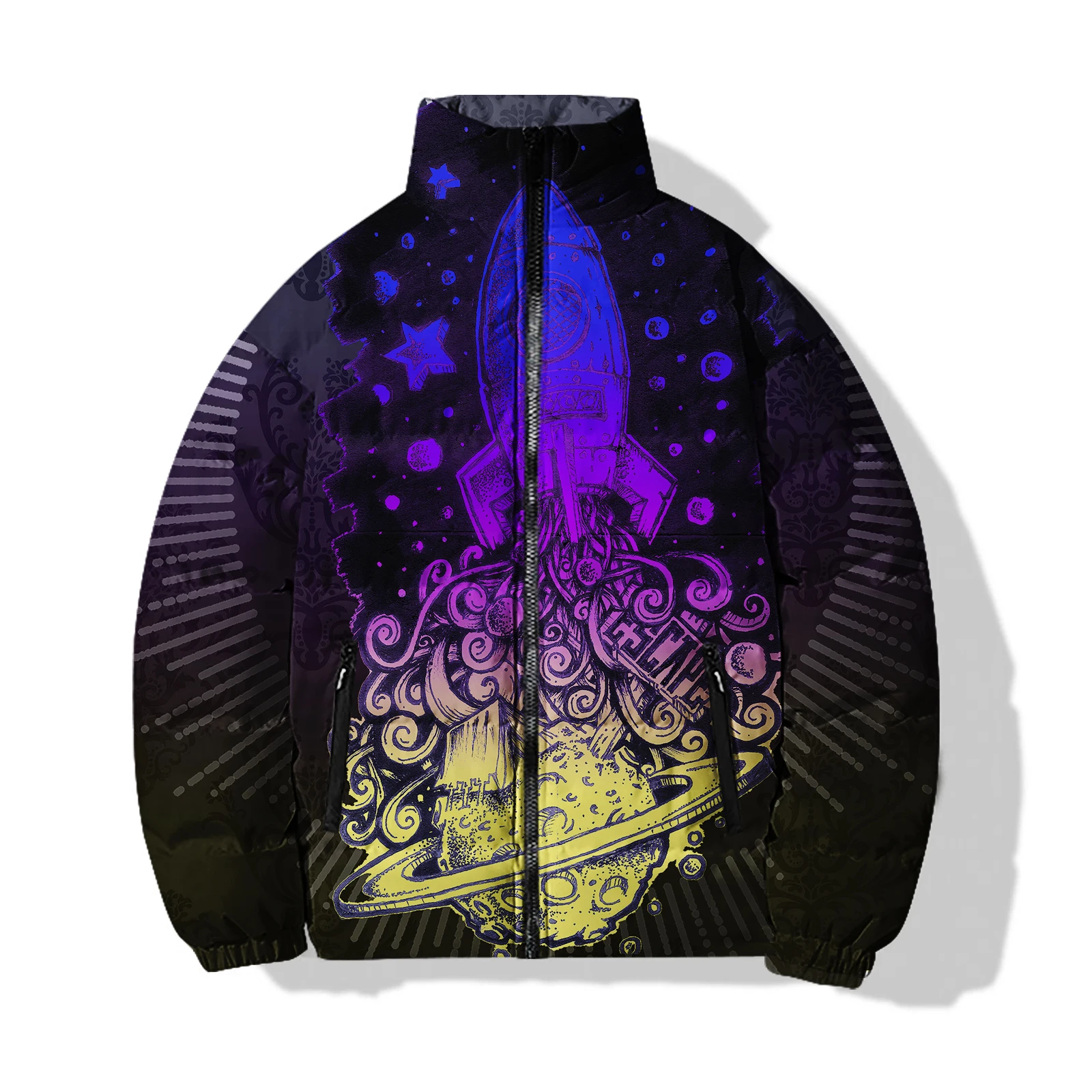 thumbnail image 1 of Parka de invierno para hombre, chaqueta de algodón para hombre, chaqueta de algodón con estampado personalizado de Burger and Sun, chaquetas para hombre, abrigo de moda, ropa para hombre, 1 of 4