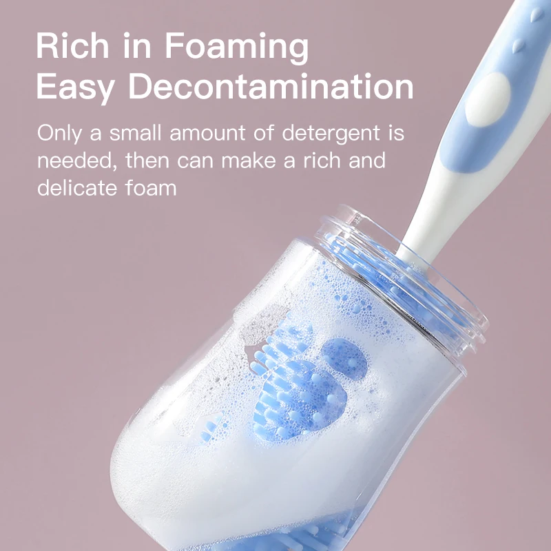 Cleaning Brush Set 3 in 1 Mother-child Silicone Baby Bottle Cup Cleaning Brush Suction Stand Type Feeding Clean Tool Set