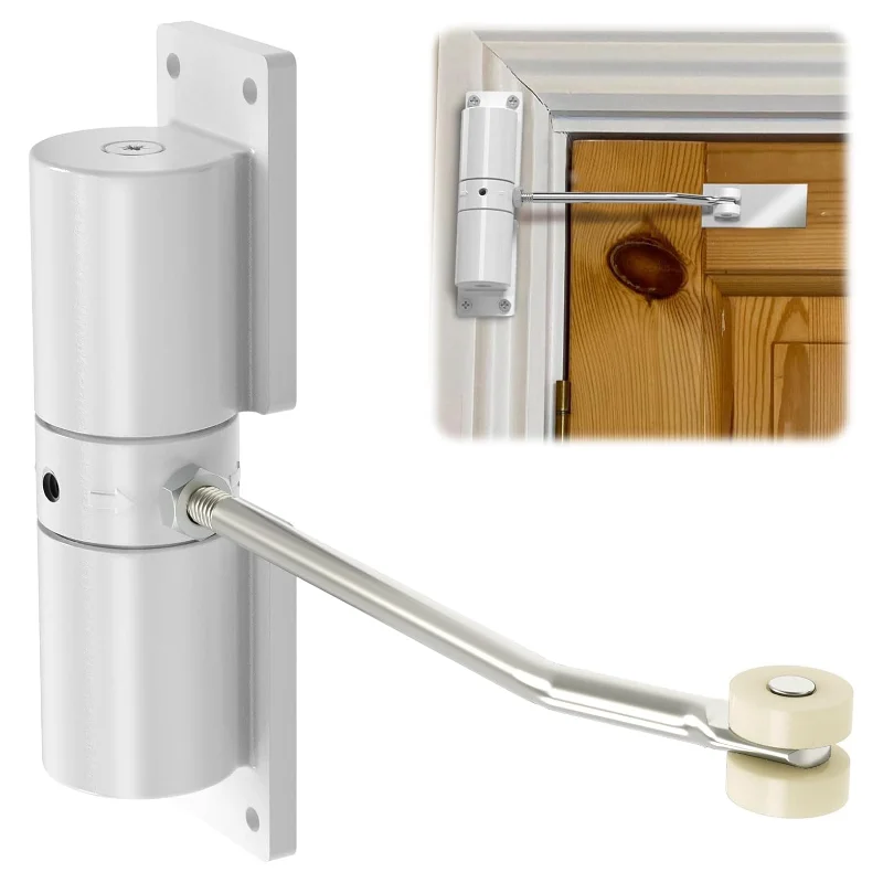 ตัวปิดประตูอัตโนมัติแบบหนัก, ตัวปิดประตูสปริงนิรภัยโลหะผสมสังกะสี ปรับได้ รองรับน้ำหนัก 30 กก. (สีขาว/ดำ) 1