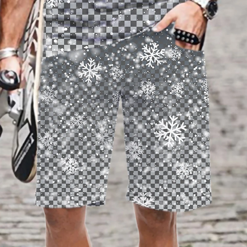 

Men's Shorts Cool Snowflake Pattern Casual Swimming Swimsuit Loose 3D Printed Funny Elastic Waist Harajuku Summer Streetwear Man
