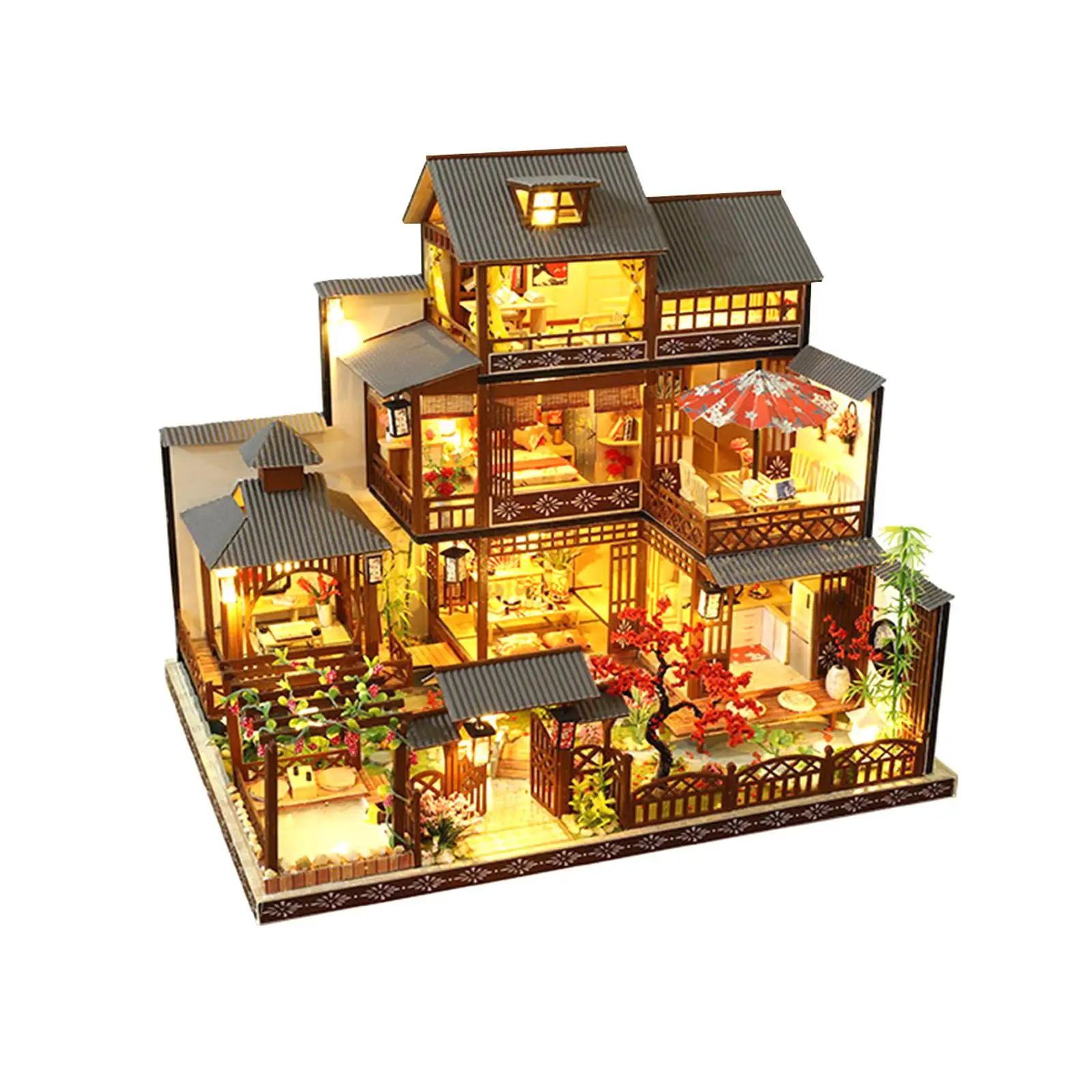 

Big Japanese Courtyard Model with LED Lights Doll House Kits for Kids Adults