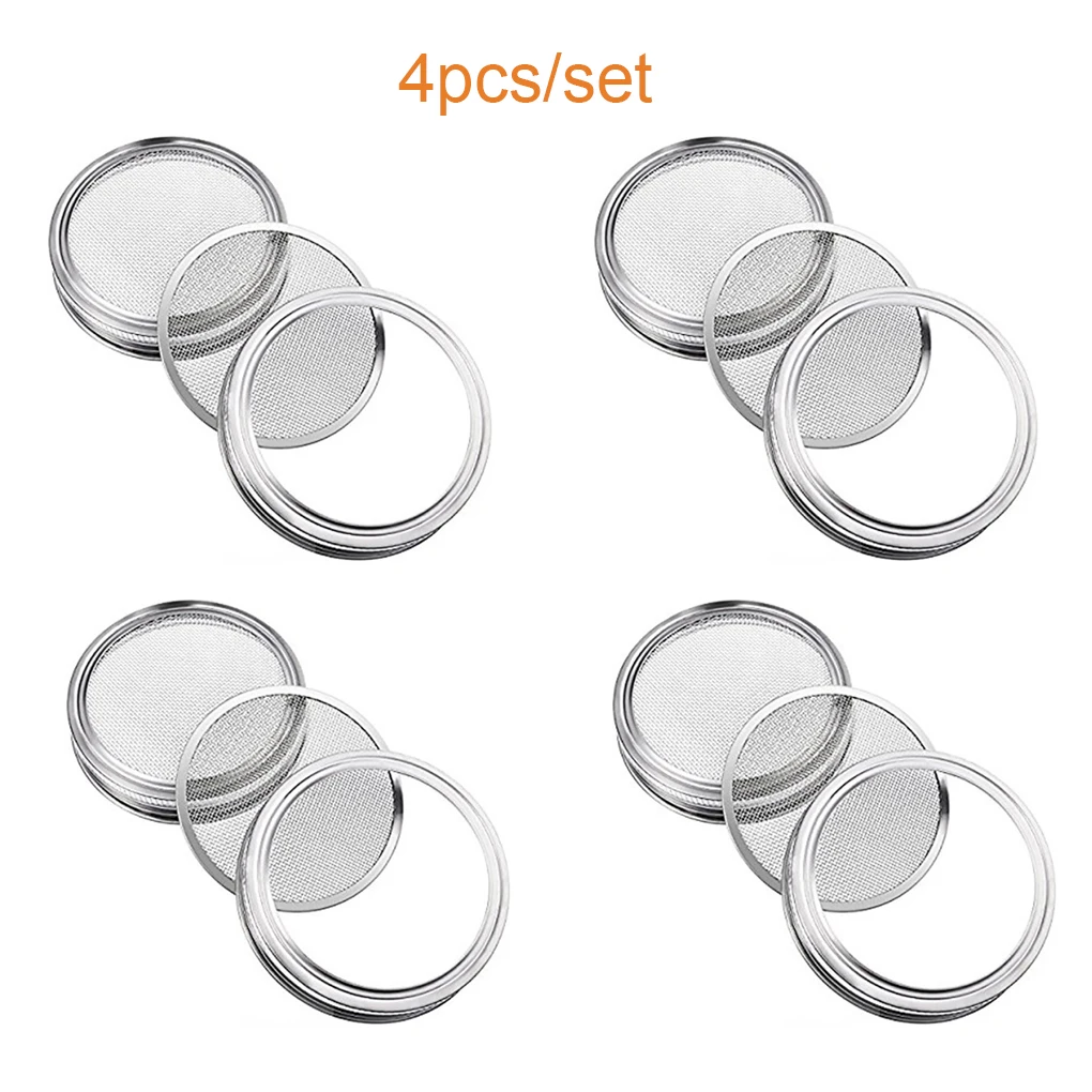 

4 Pieces Sprouting Lids Mesh Strainer Mason Jar Canning Growing Filter