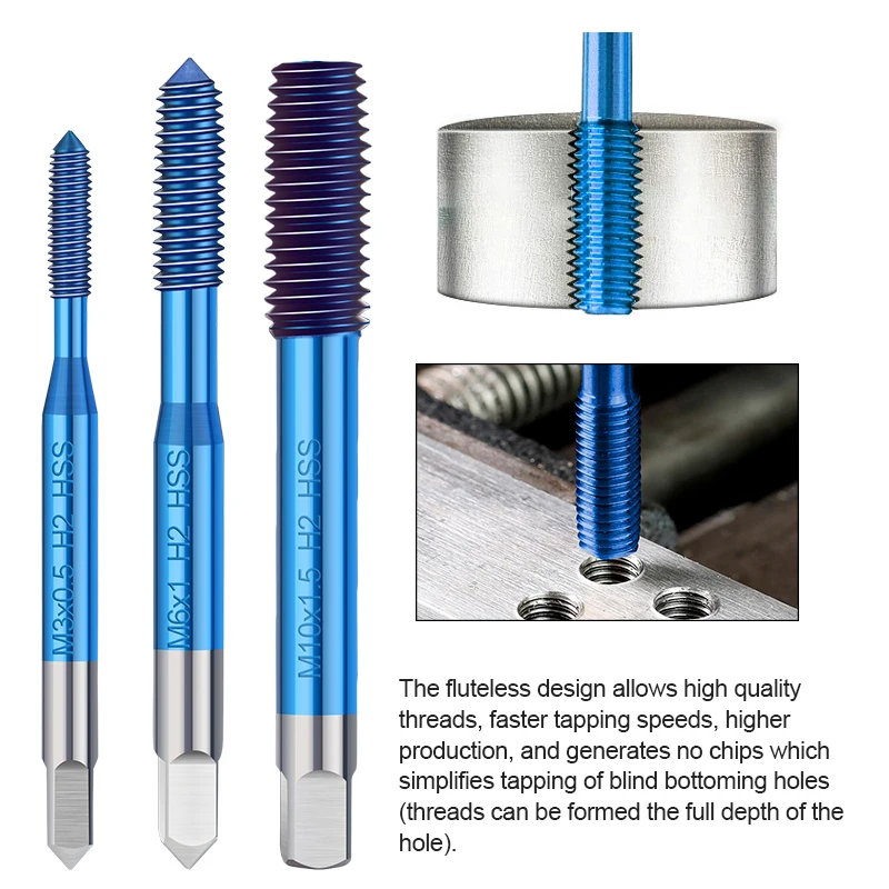 XCAN Fluteless 성형 기계 탭 M2-M16 미터법 기계 플러그 탭 압출 탭 HSS 나사 나사 탭 드릴