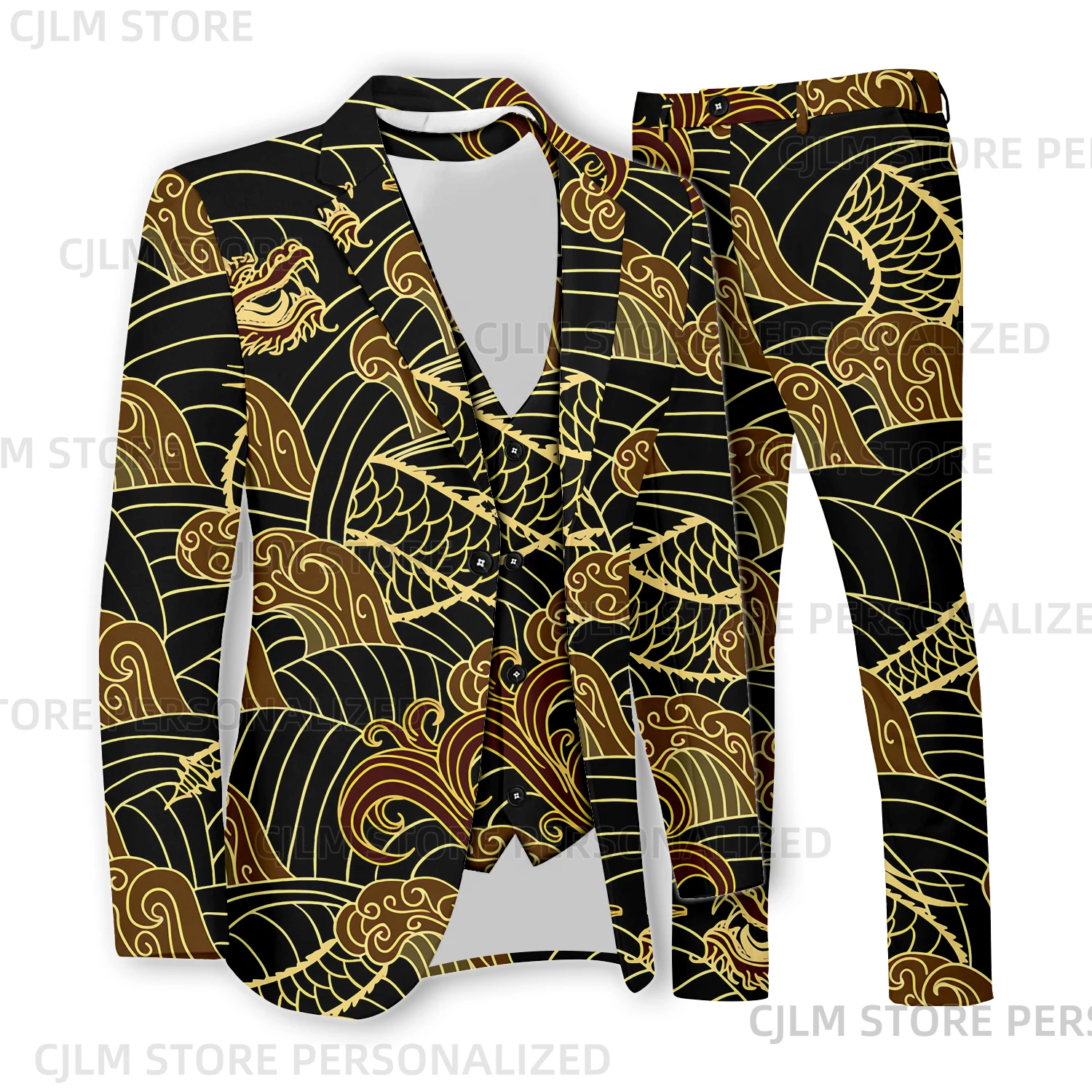 3 Piece Suits Set 3D Print Fashion Suit Pant & Blazer & Suit Vest For Men Formal Wear Customize Vintage Sets