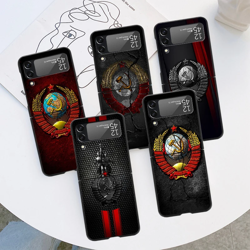 Custodia Antiurto Vintage Ussr Cccp Per Samsung Galaxy Z Flip 3 4 5G Flip 4G Black Hard Zflip4 Flip 3 Zflip Cover Per Telefono