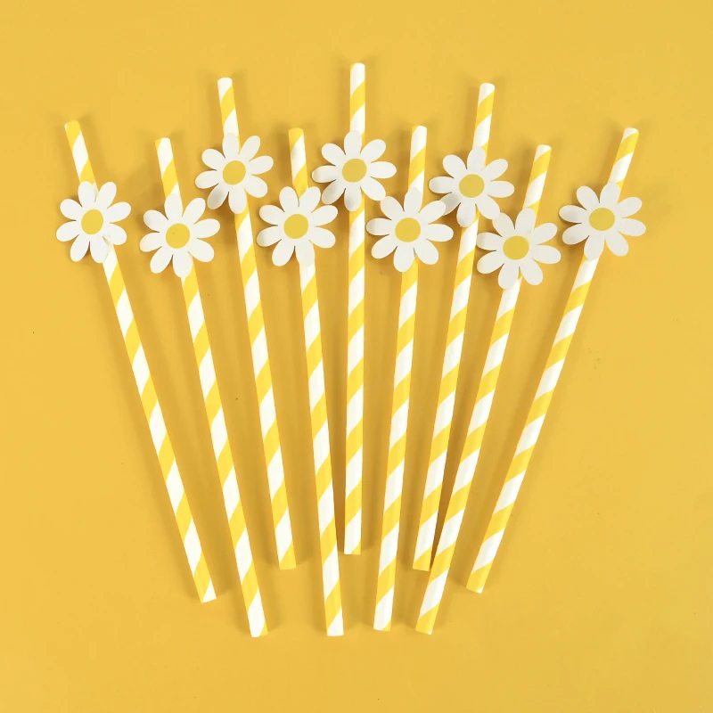 10/20/30pcs Daisy Flower Paper Straws Disposable Drinking Straw for Daisy Birthday Party Wedding Decoration Supplies Baby Shower