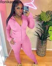 

Ronikasha Track Suits for Women Set 2 Piece Outfits Bodycon Ribbed Zipper Long Sleeve Hoodie Jacket Jogging Pants Set